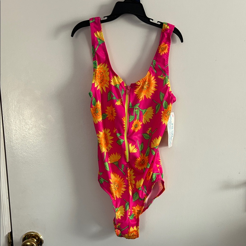 Girls Vintage Sunflower Print  Kids One Piece Swimsuit size 14